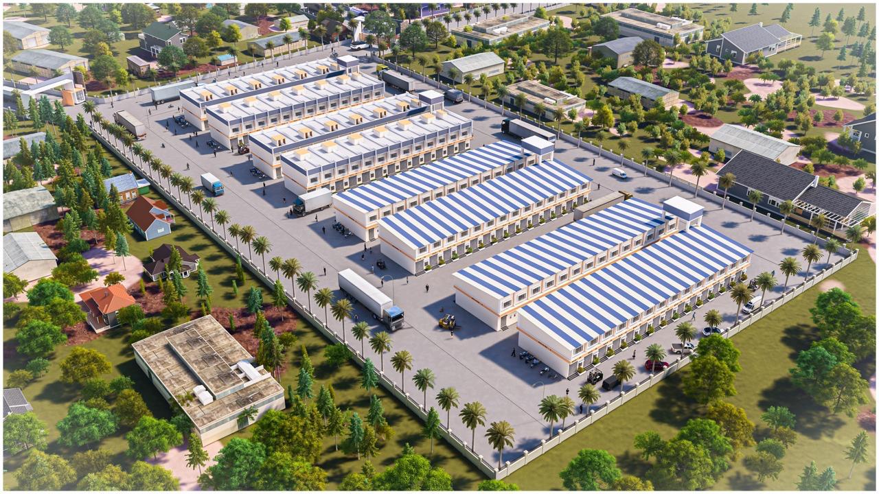 Close-up of the Shiv Aashish Industrial Estate construction