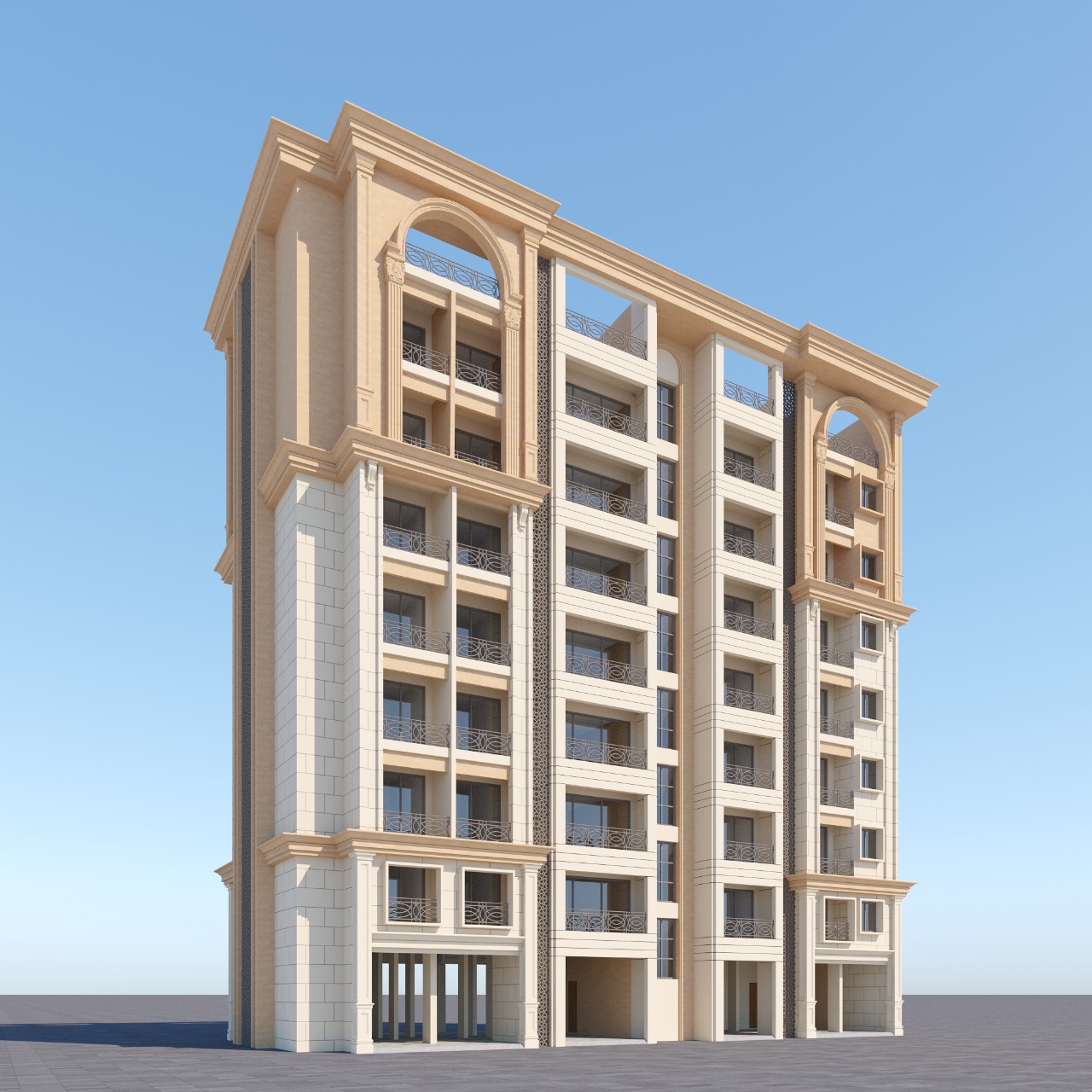 Side view of the Navkar Heights residential building in Palghar
